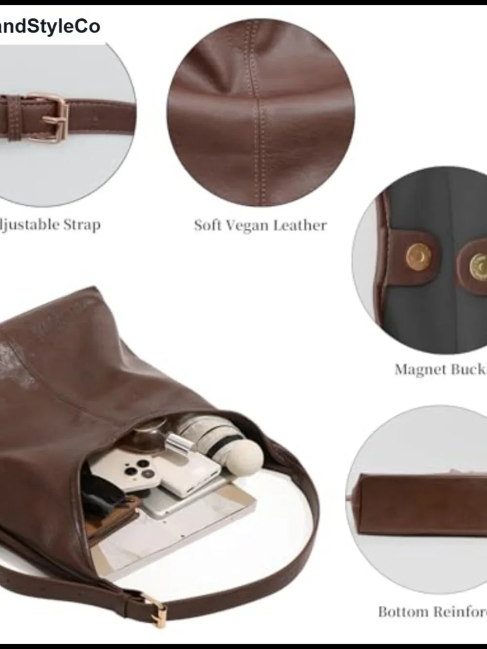 Vegan Leather Slouchy Hobo Bag Set Crossbody Tote 2PC with Coin Purse